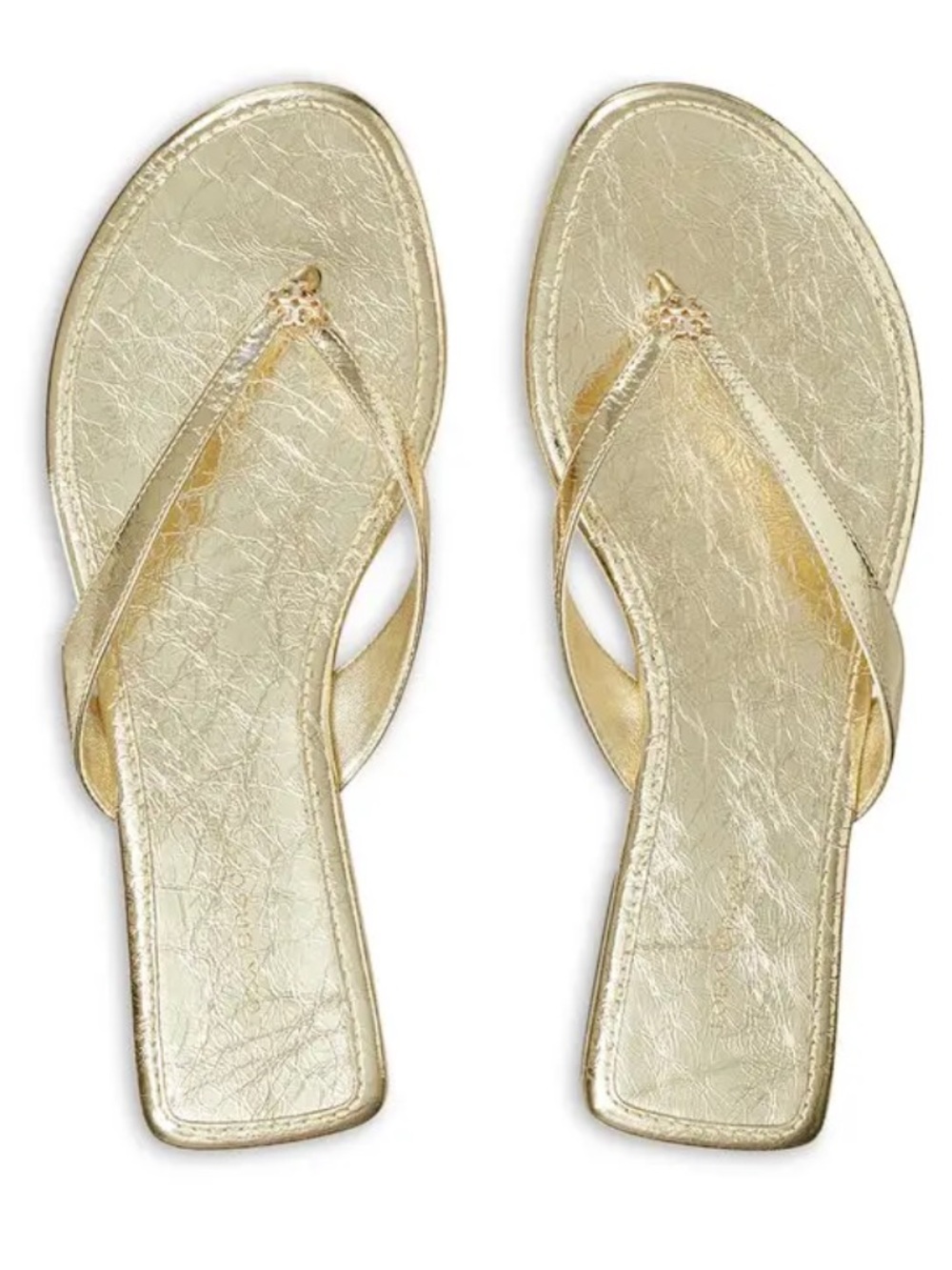 Tory Burch Capri Square Heel Metallic Gold Leather Resort Cocktail Sandals 10